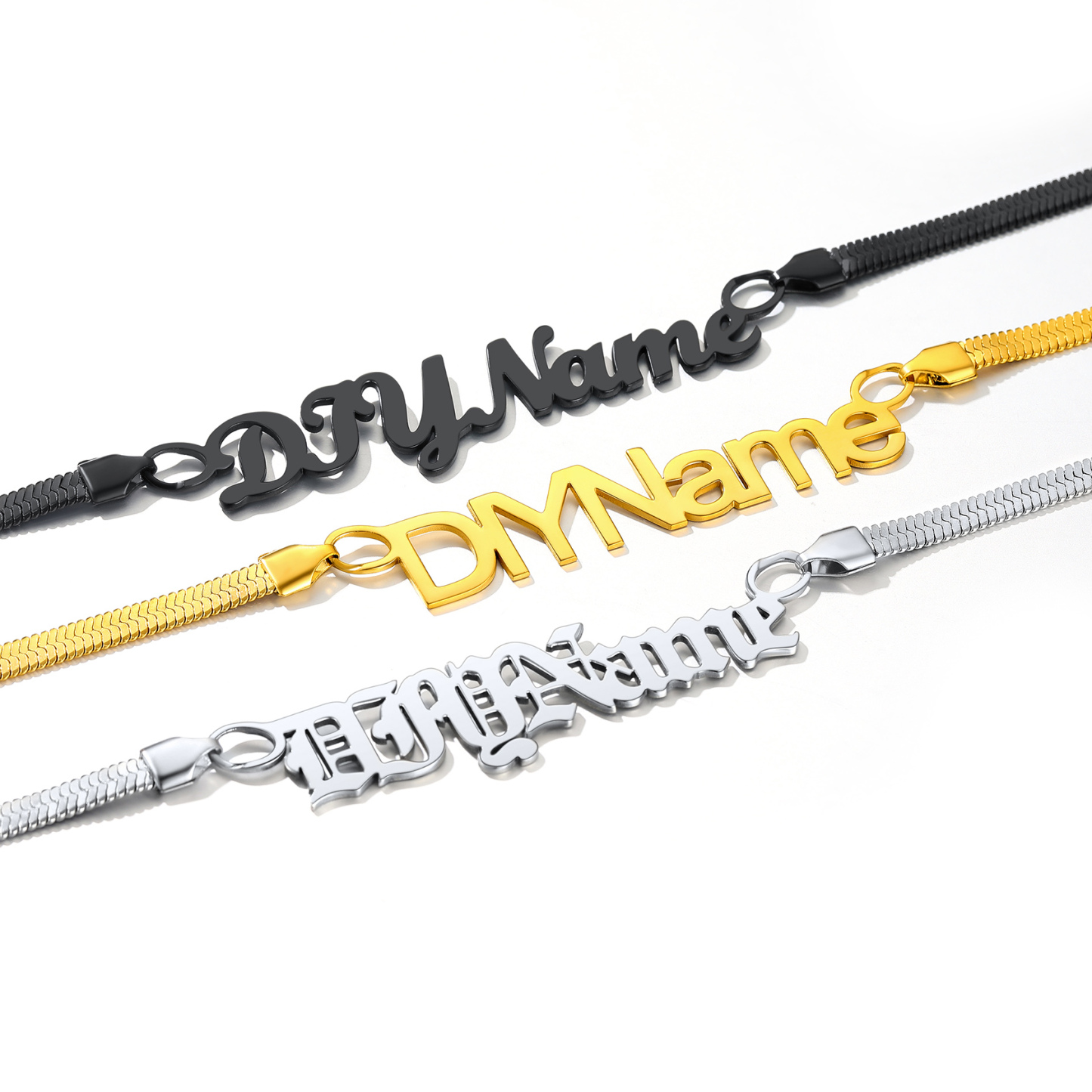 Custom  Herringbone Chain Names Necklaces   in different colors