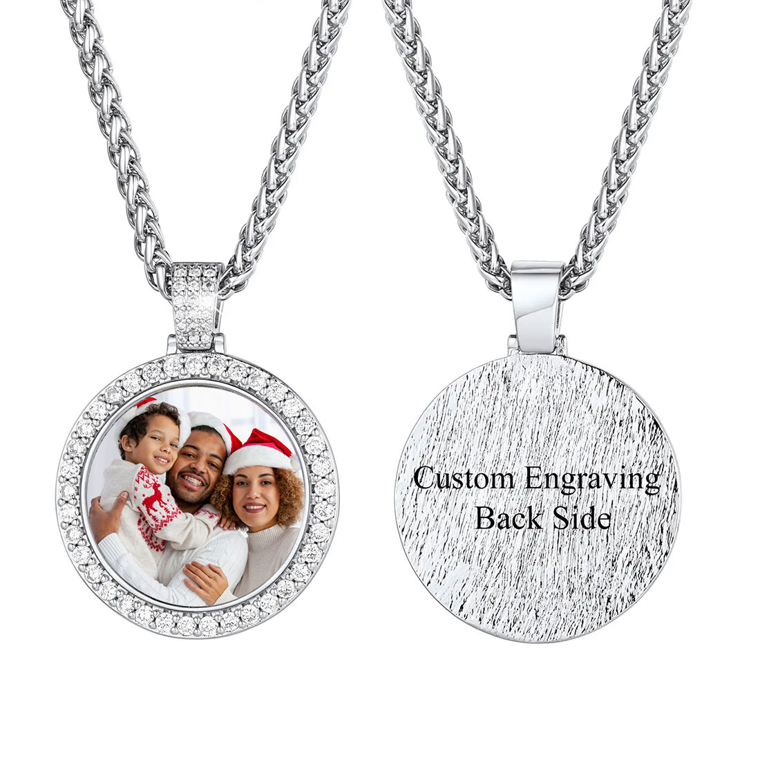 Personalized Iced Out Photo Necklace - Custom Circle Chain with Picture