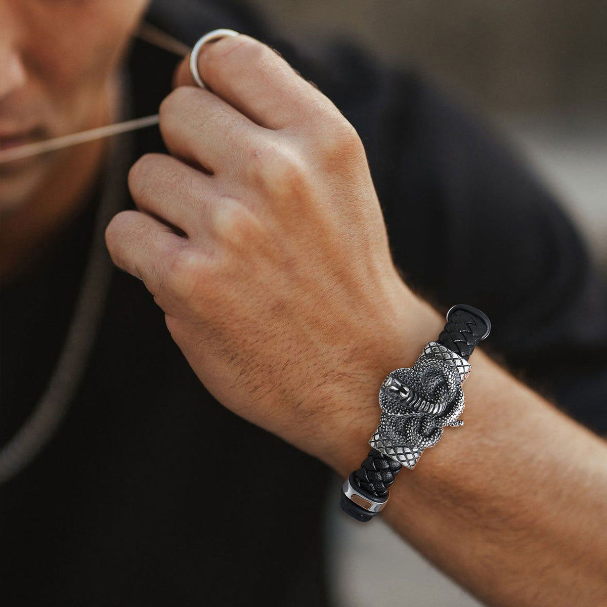Custom Cobra Leather Bracelet Gift for Men