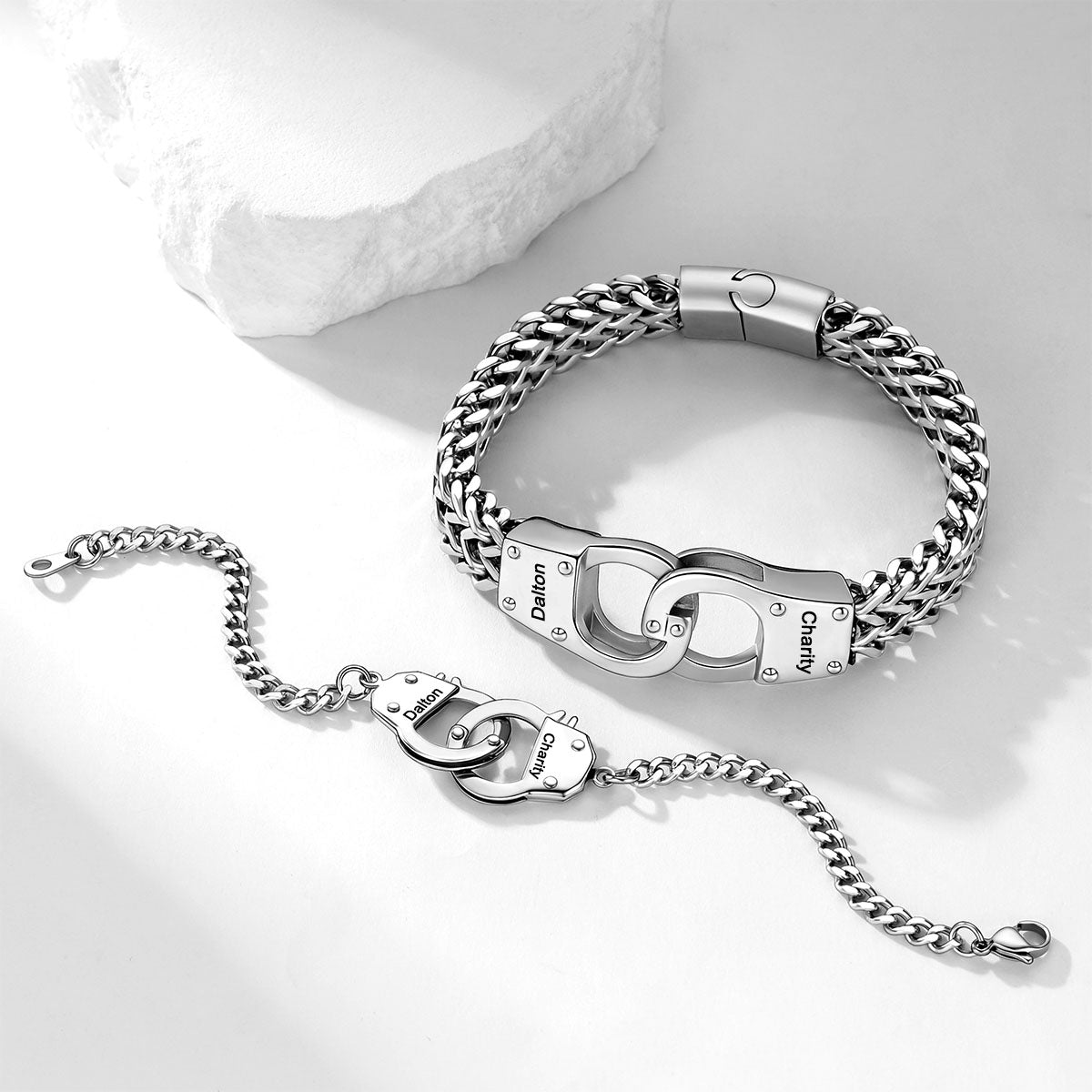 Custom Couple Handcuff Bracelet Silver