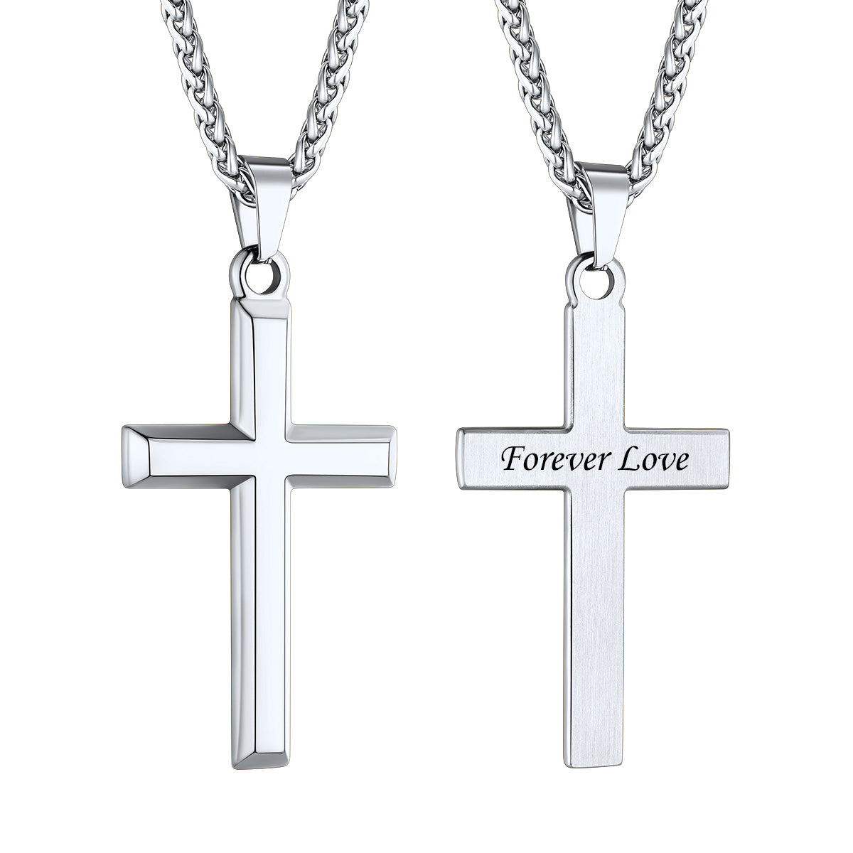 Custom Cross Necklace with Engraved Message silver