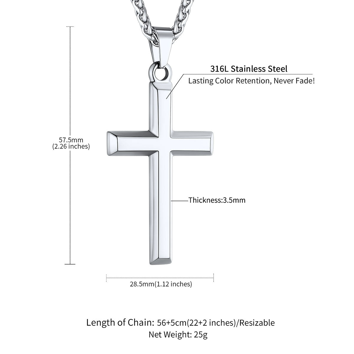 Custom Cross Necklace with Engraved Message size