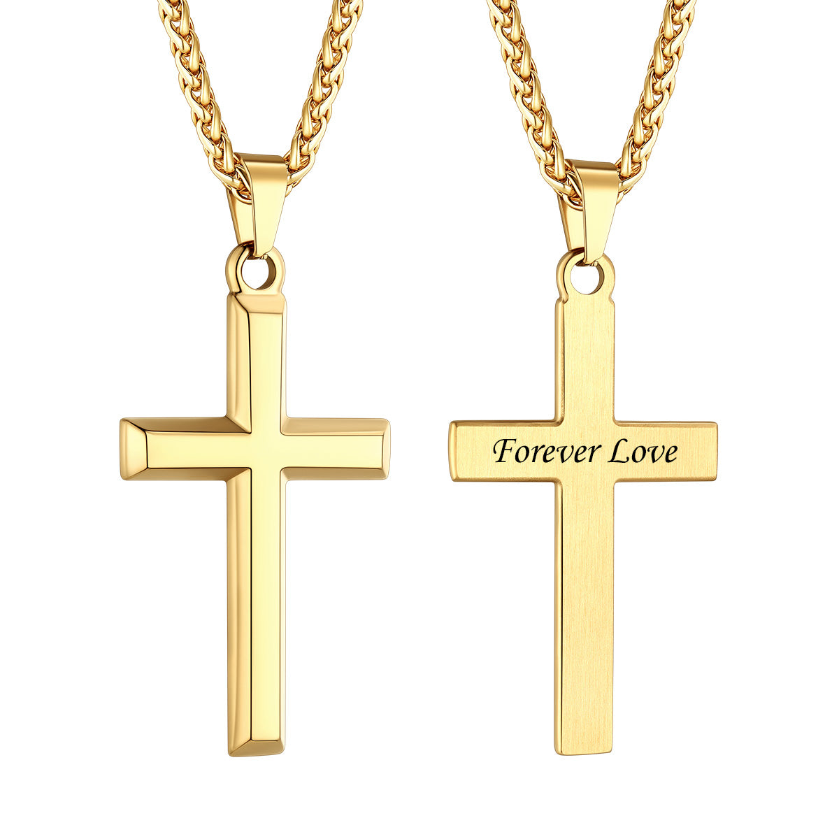Custom Cross Necklace with Engraved Message gold