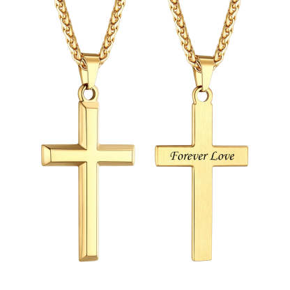 Custom Cross Necklace with Engraved Message gold