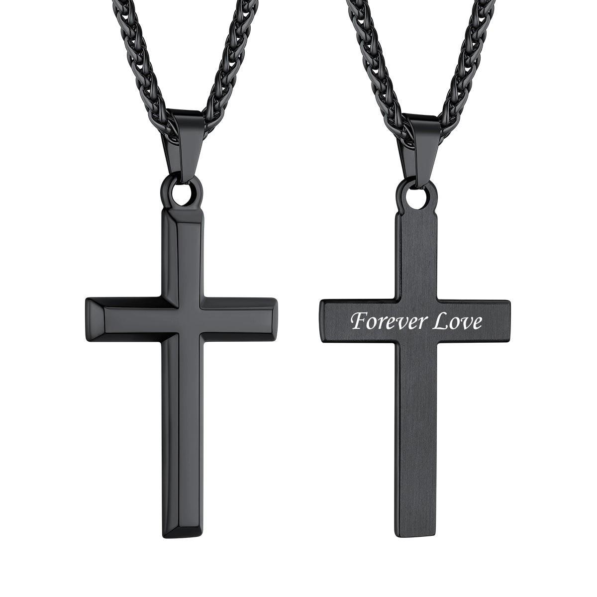 Custom Cross Necklace with Engraved Message black