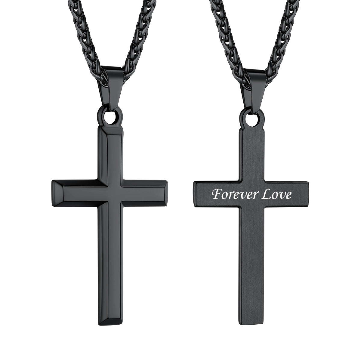 Custom Cross Necklace with Engraved Message black