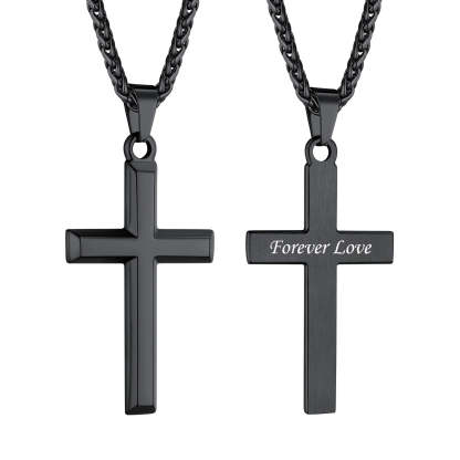 Custom Cross Necklace with Engraved Message black