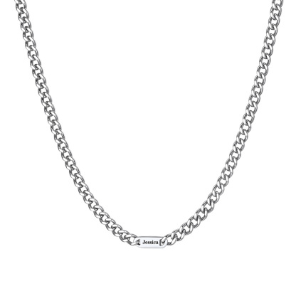 silver Cuban Chain Necklace with 1 Name