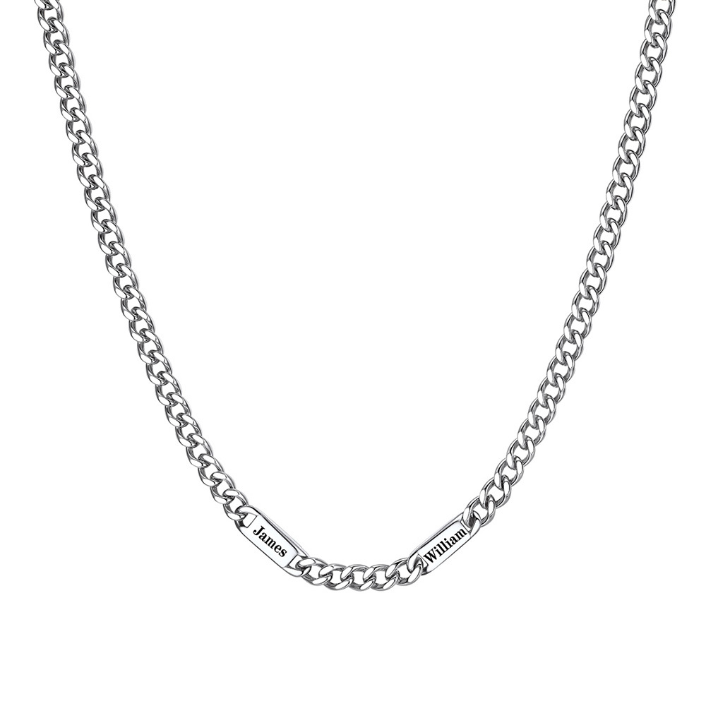 silver custom Cuban Chain Necklace with 2 Names
