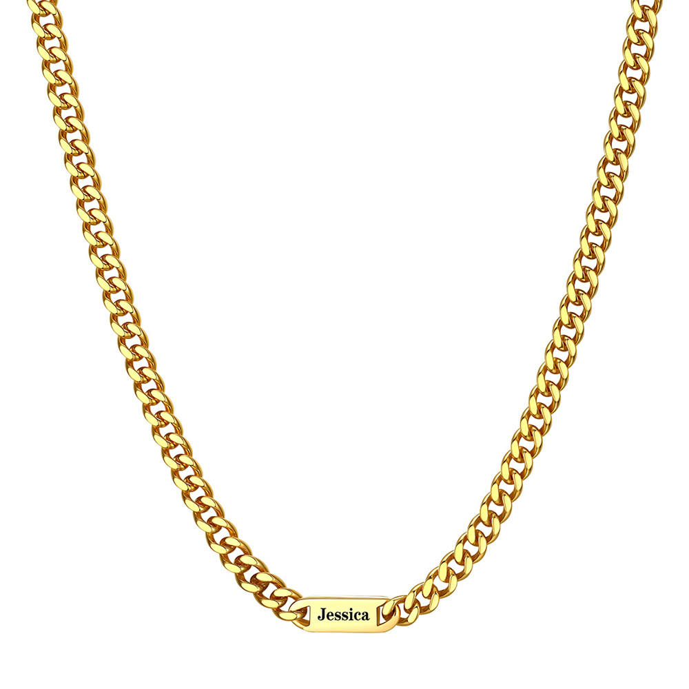 Custom Cuban Chain Necklace with 1-5 Names for Men 