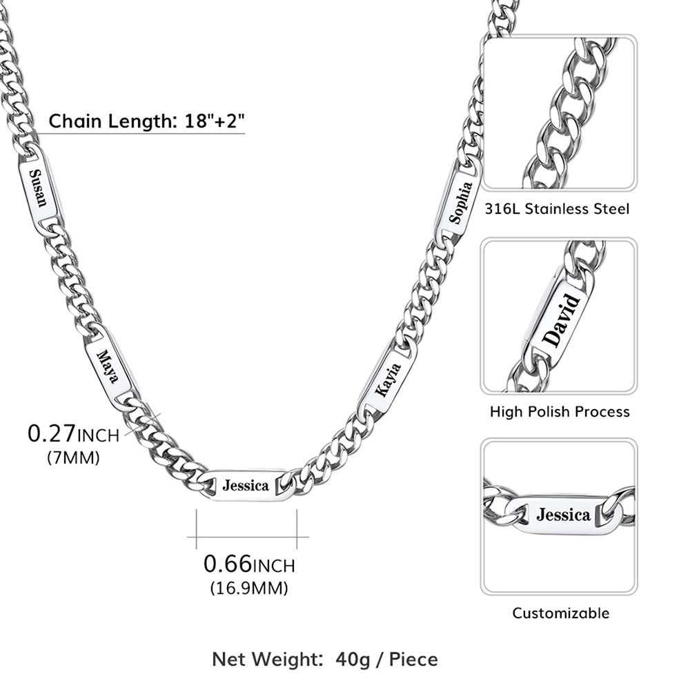Custom Cuban Chain Necklace with 1-5 Names for Men 