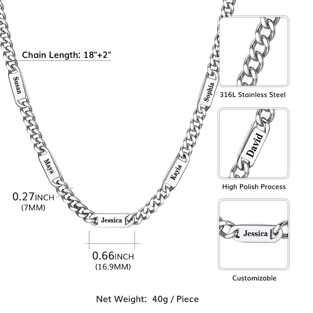 Custom Cuban Chain Necklace with 1-5 Names for Men 