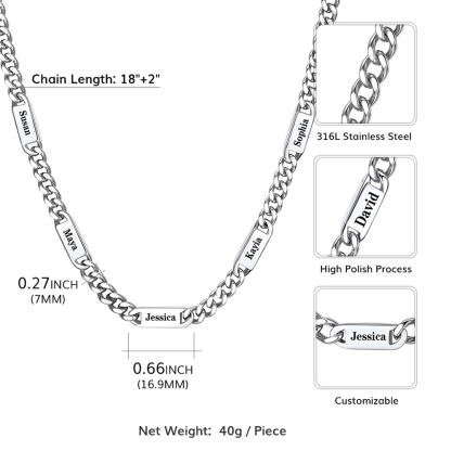 Custom Cuban Chain Necklace with 1-5 Names for Men 