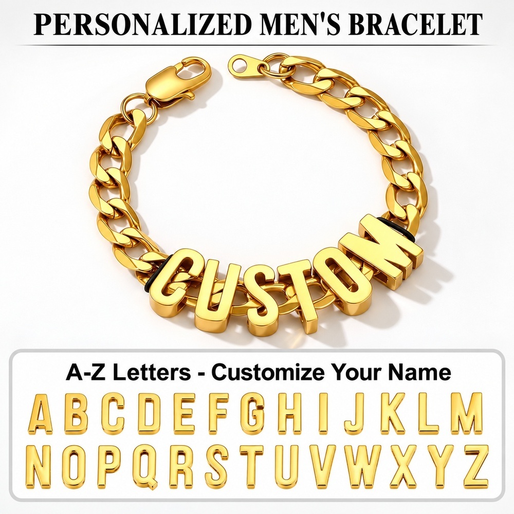 Custom Cuban Link Name Necklace Bracelet Set For Him