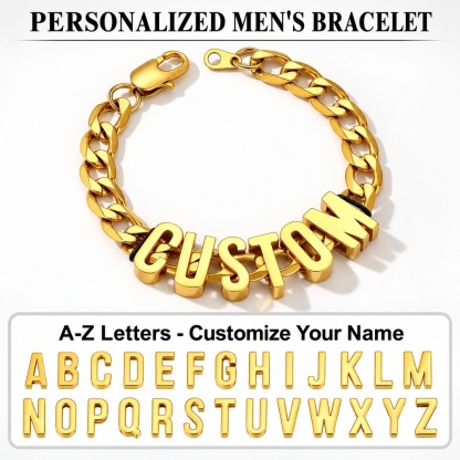 Custom Cuban Link Name Necklace Bracelet Set For Him