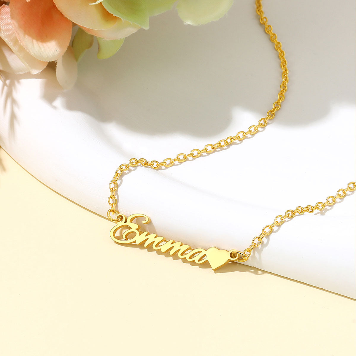 Custom Cursive Name Necklace with Heart for Women gold