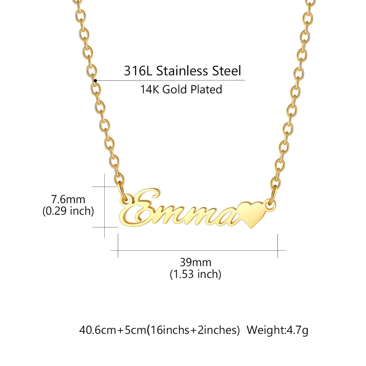 Custom Name Necklace with Heart for Women