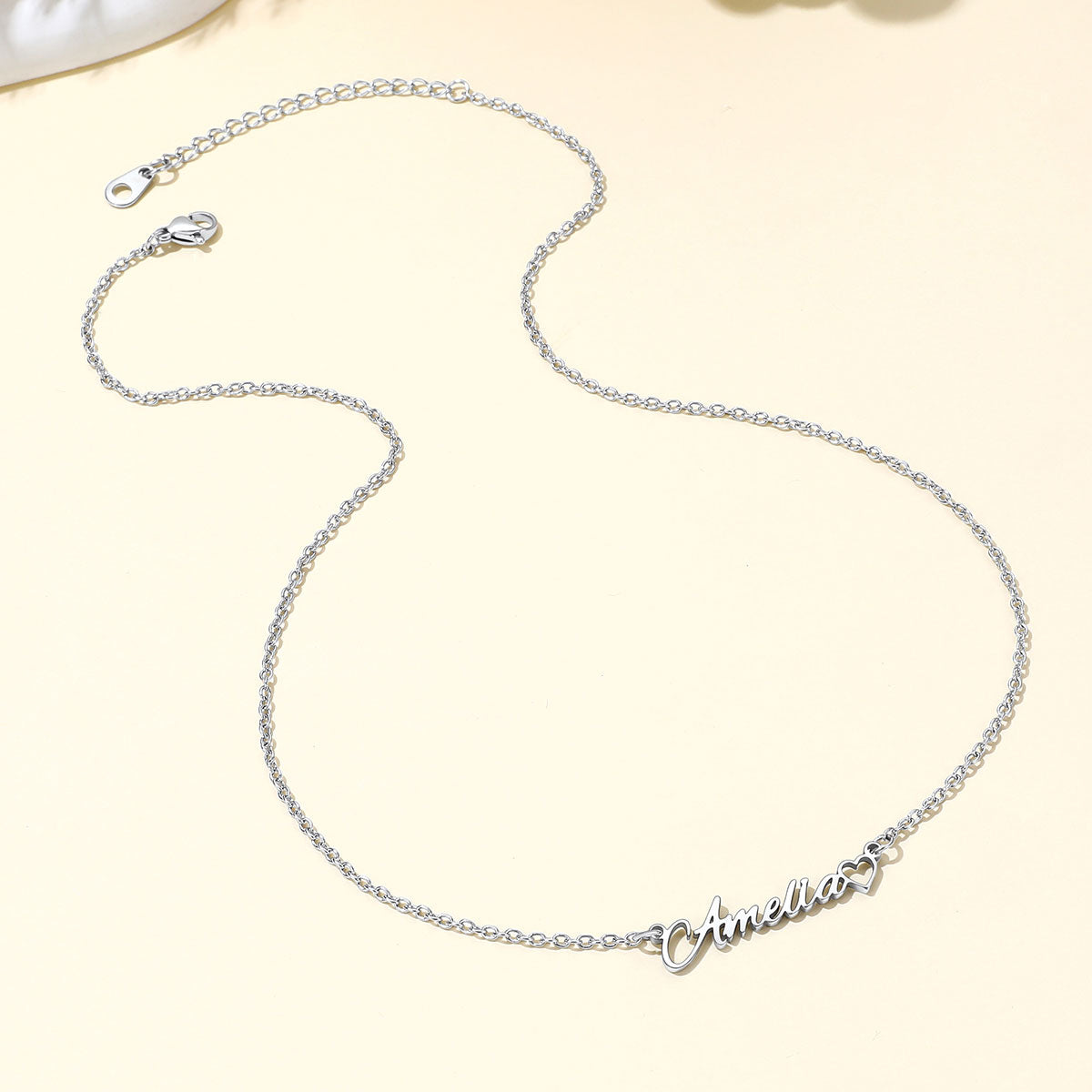 Custom Cursive Name Necklace with Heart for Women silver