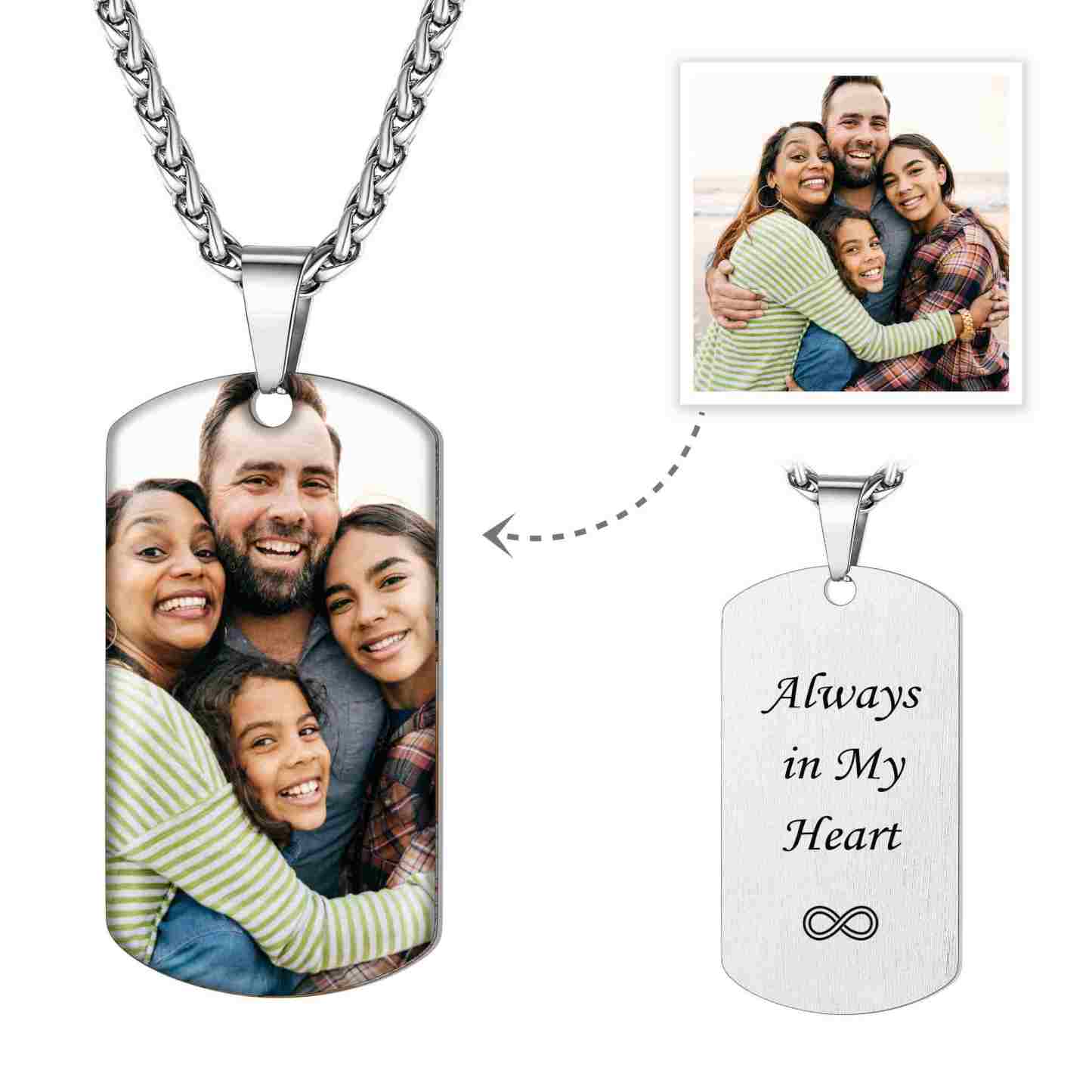 Custom Dog Tag Photo Necklace with Engraved Text 
