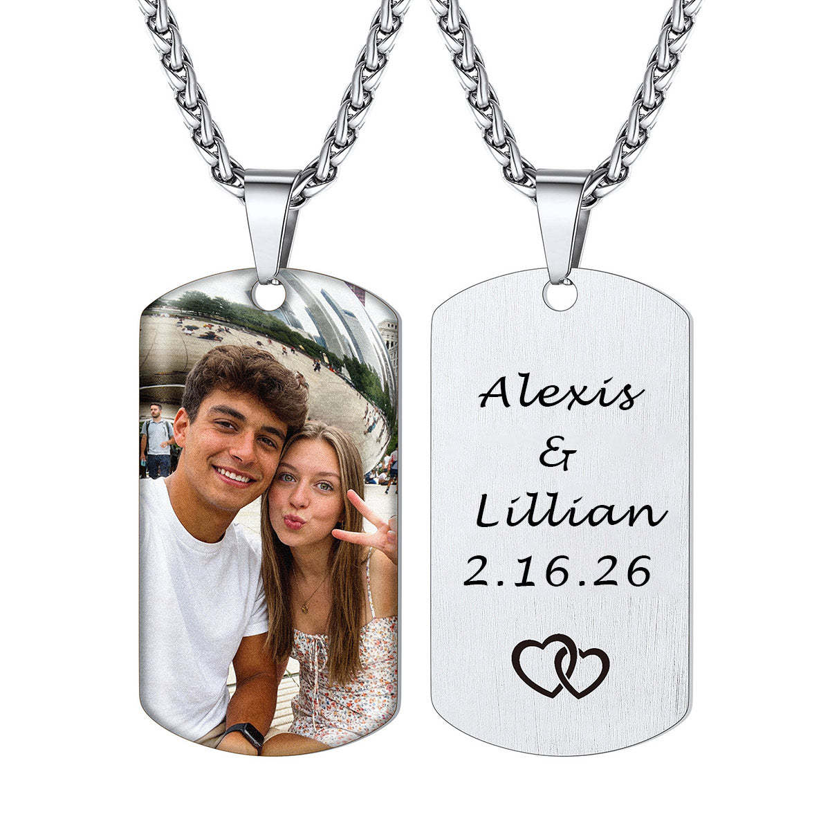 Custom Dog Tag Photo Necklace Engraved Text silver