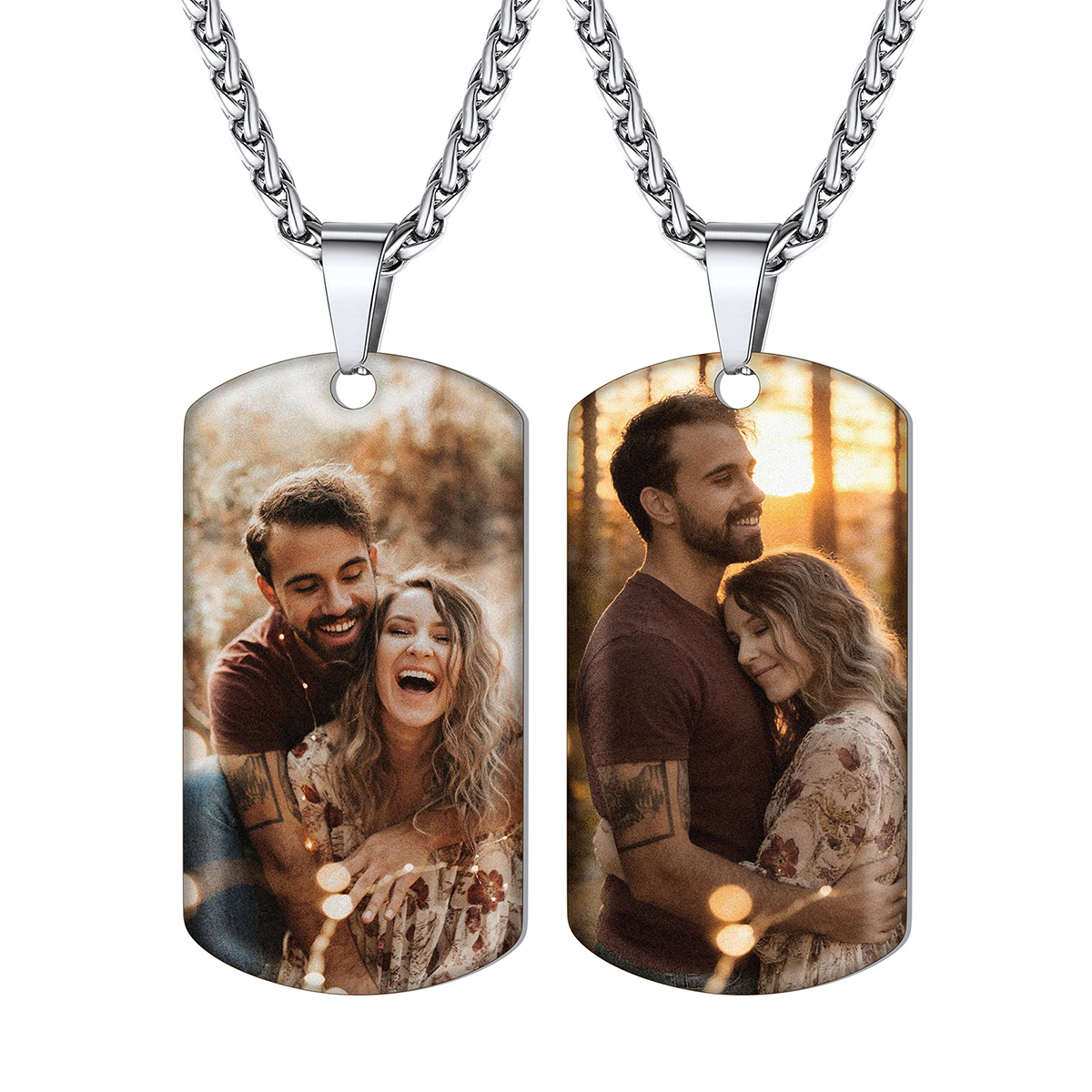 Silver Custom Double-Sided Color Photo Dog Tag Necklace for Men