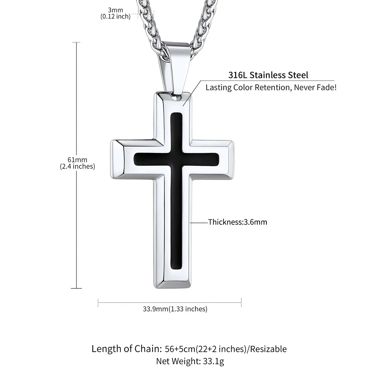 Custom Enamel Dripping Oil Cross Necklace size