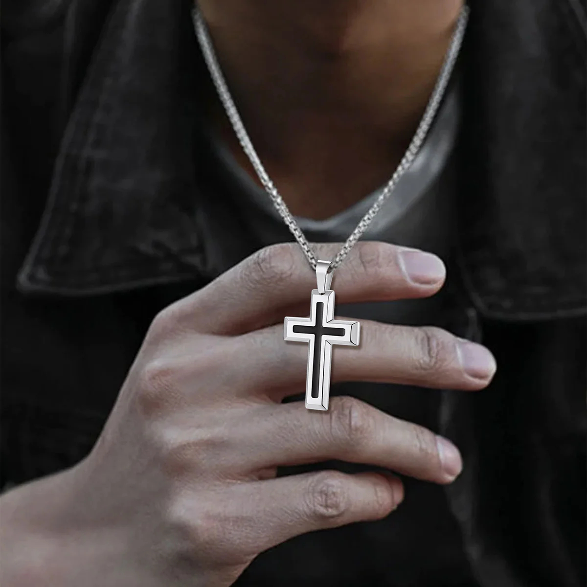 Custom Enamel Dripping Oil Cross Necklace for him