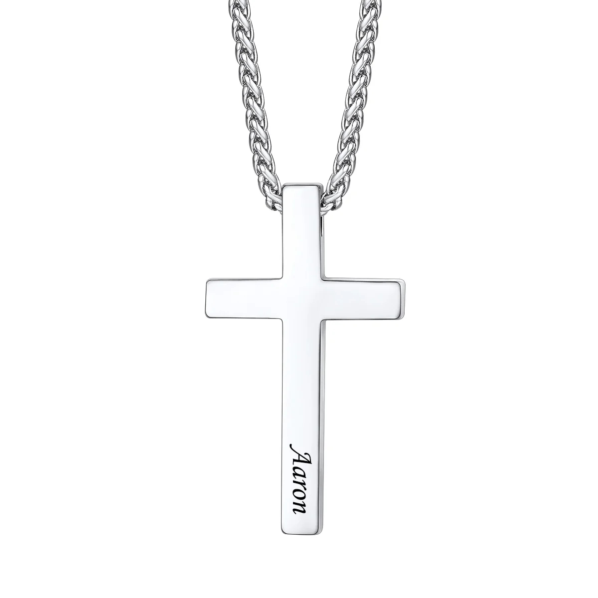 Custom Engravable Cross Necklace with Name silver