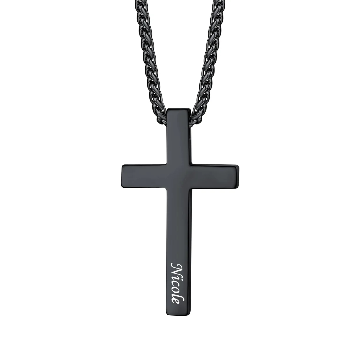 Custom Engravable Cross Necklace with Name black