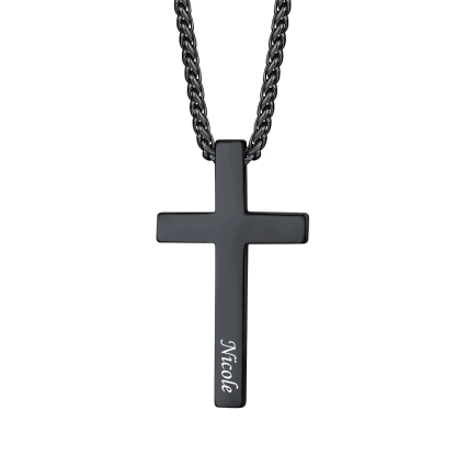 Custom Engravable Cross Necklace with Name black