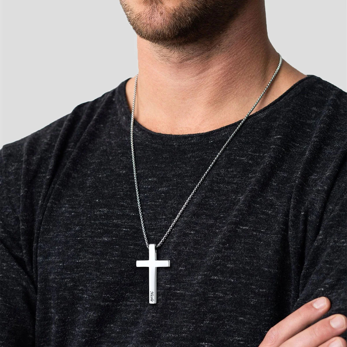 Custom Engravable Cross Necklace with Name for him