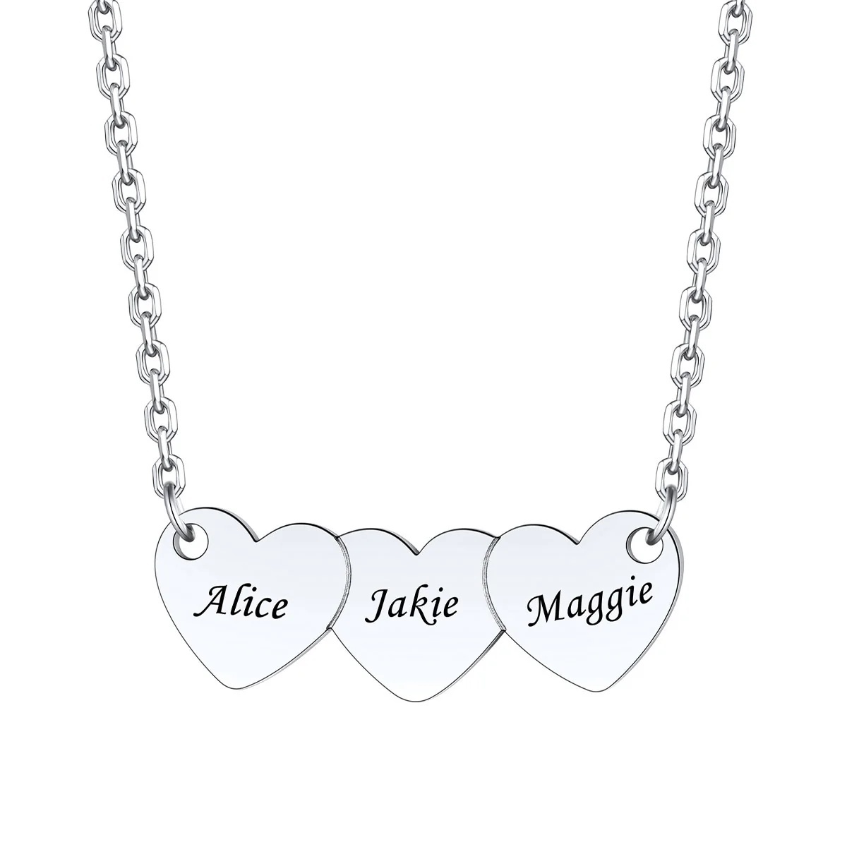 Custom 3 Hearts Name Necklace