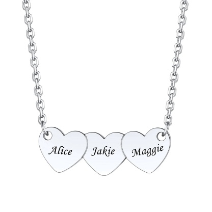 Custom 3 Hearts Name Necklace