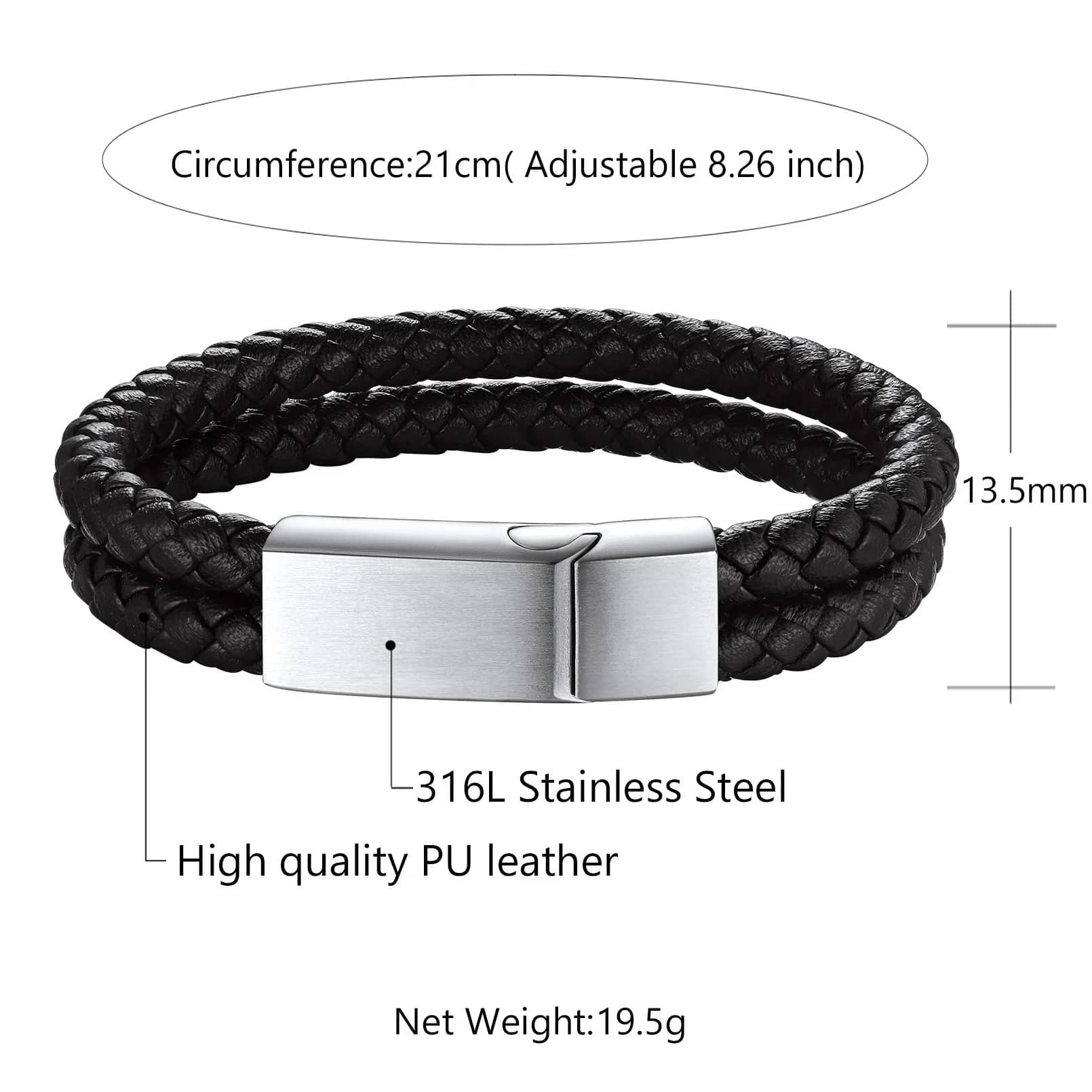 Custom Engraved Double Braided Leather Bracelet for Men