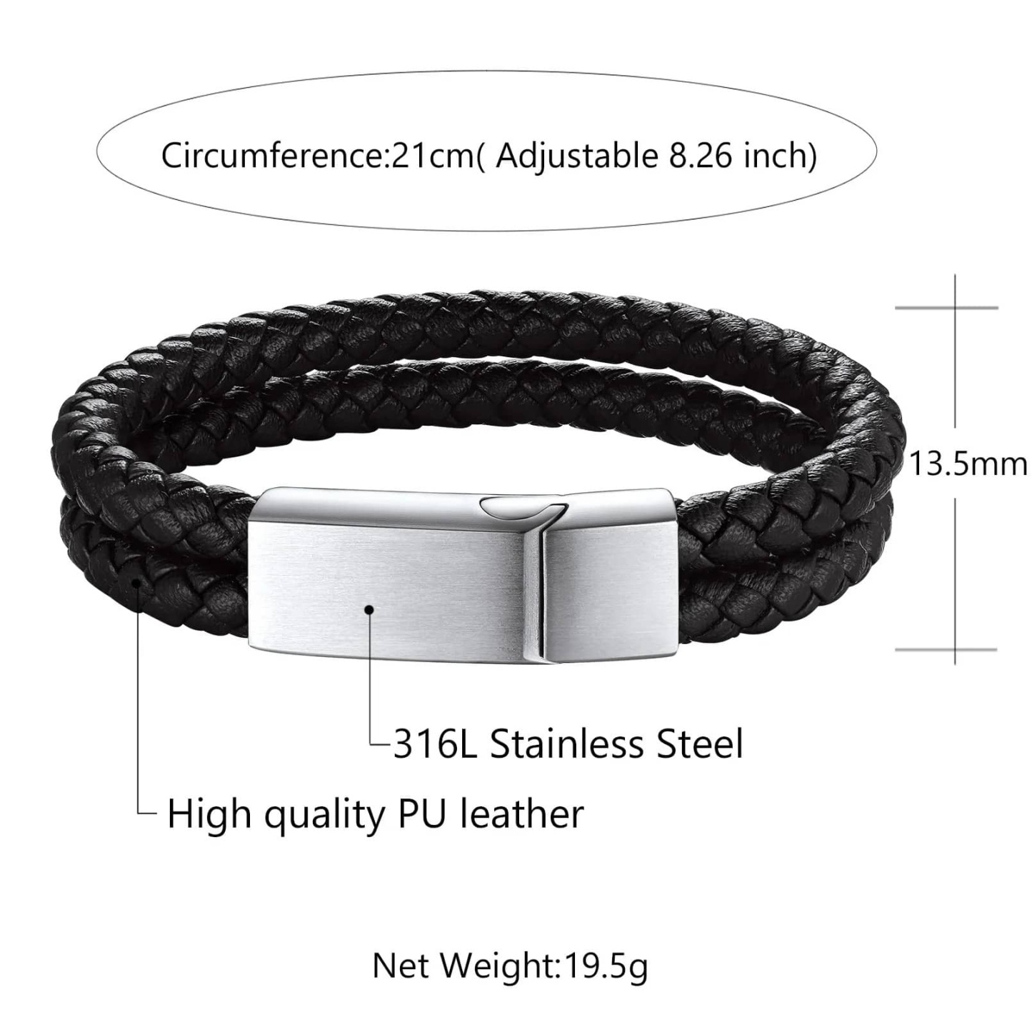 Custom Engraved Double Braided Leather Bracelet for Men