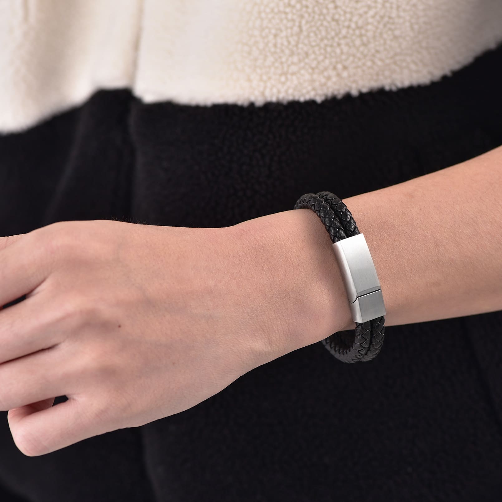 Double Braided Leather Bracelet for Men