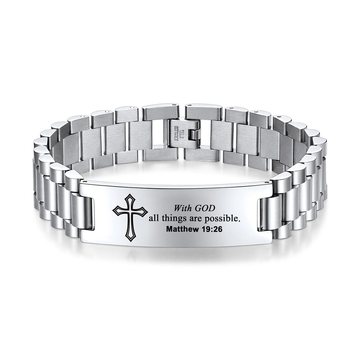 Custom Engraved Cross Bracelet for Men Women Silver