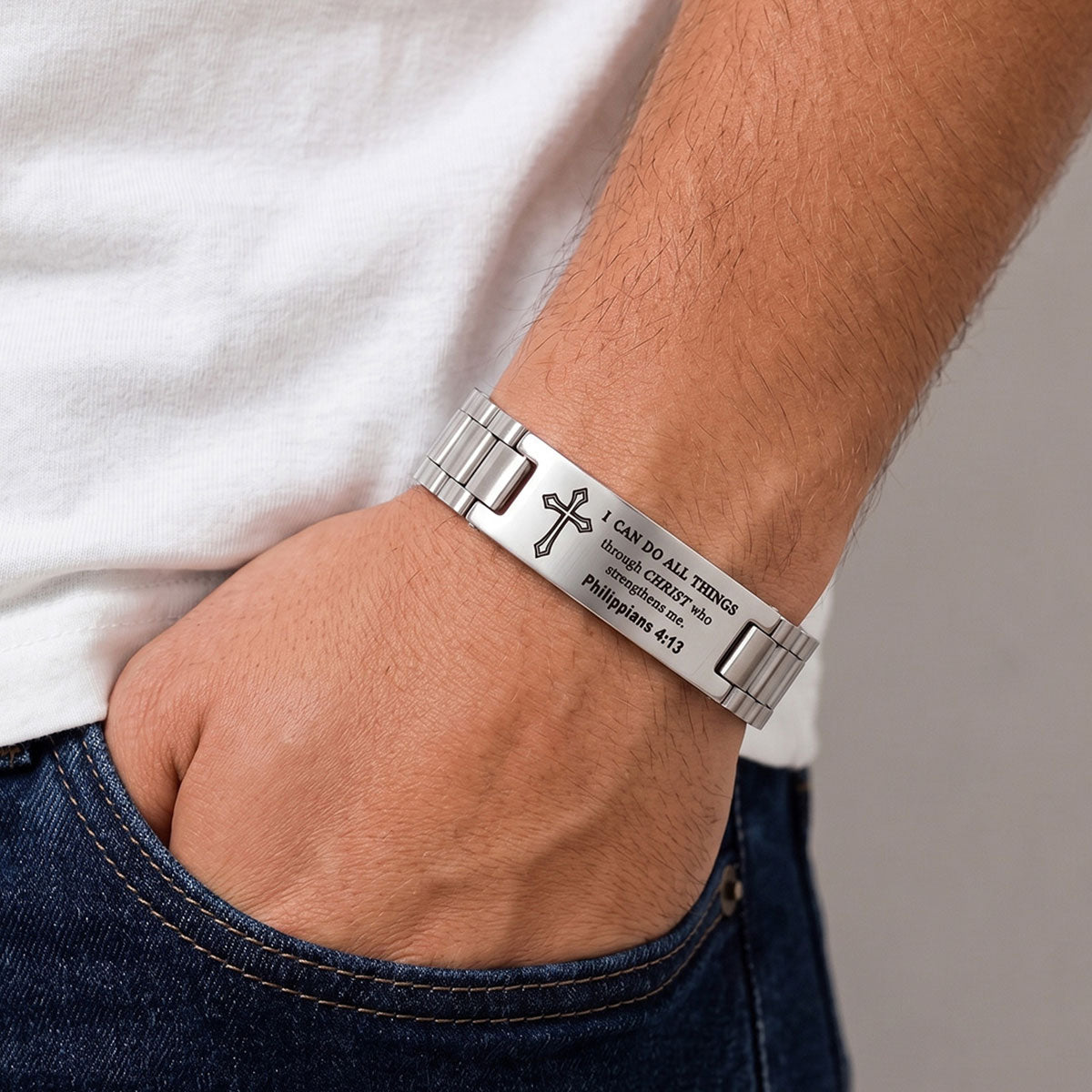 Custom Engraved Cross Bracelet for Men