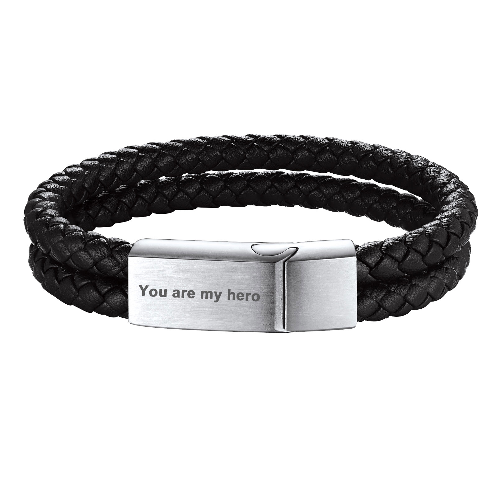 Custom Engraved Double Braided Leather Bracelet for Men