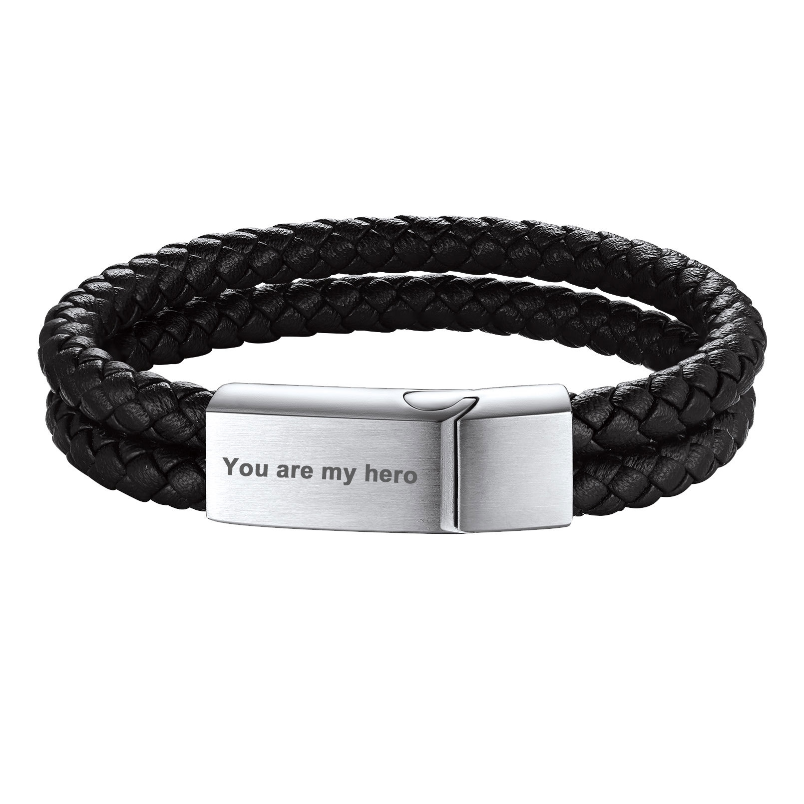Custom Engraved Double Braided Leather Bracelet for Men
