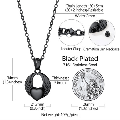 Custom Engraved Heart Cremation Urn Necklace for Ashes size