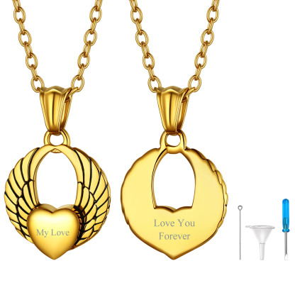 Custom Engraved Heart Cremation Urn Necklace for Ashes gold