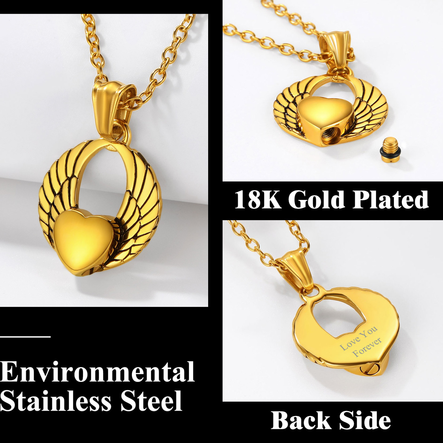 Custom Engraved Heart Cremation Urn Necklace for Ashes detail