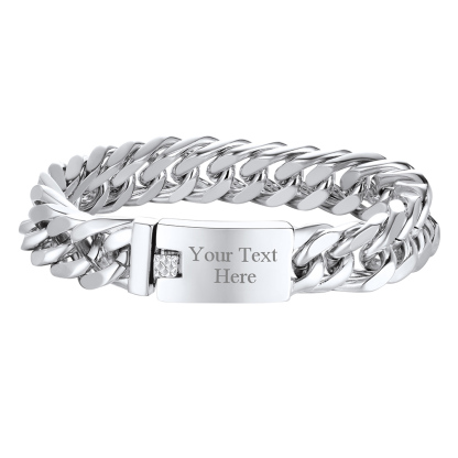 Custom Engraved ID Bar Miami Cuban Link Bracelet For Men Silver
