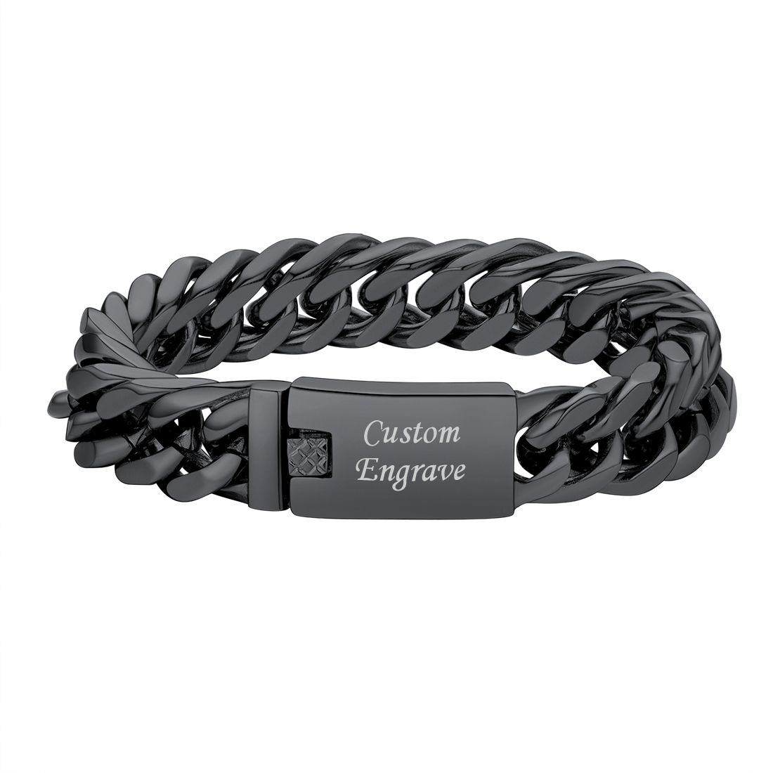 Custom Engraved ID Bar Miami Cuban Link Bracelet For Men Black