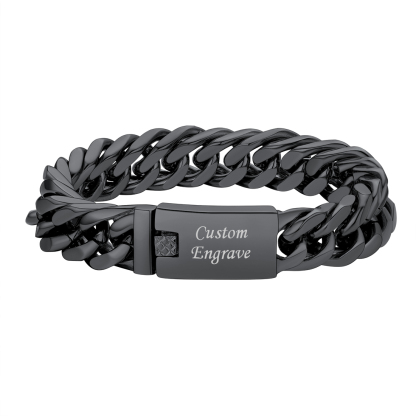 Custom Engraved ID Bar Miami Cuban Link Bracelet For Men Black