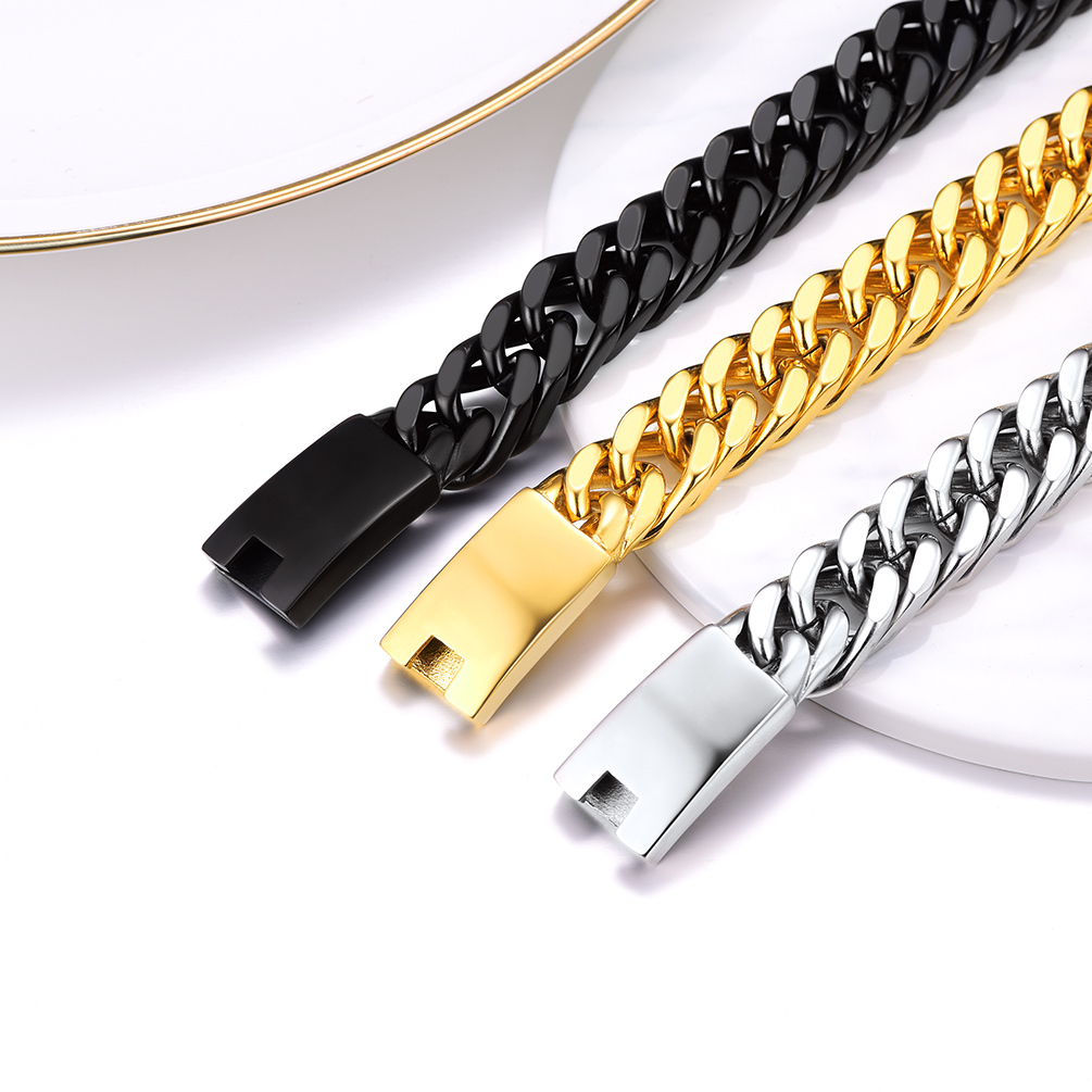 Custom Engraved ID Bar Miami Cuban Link Bracelet For Men 3 colors