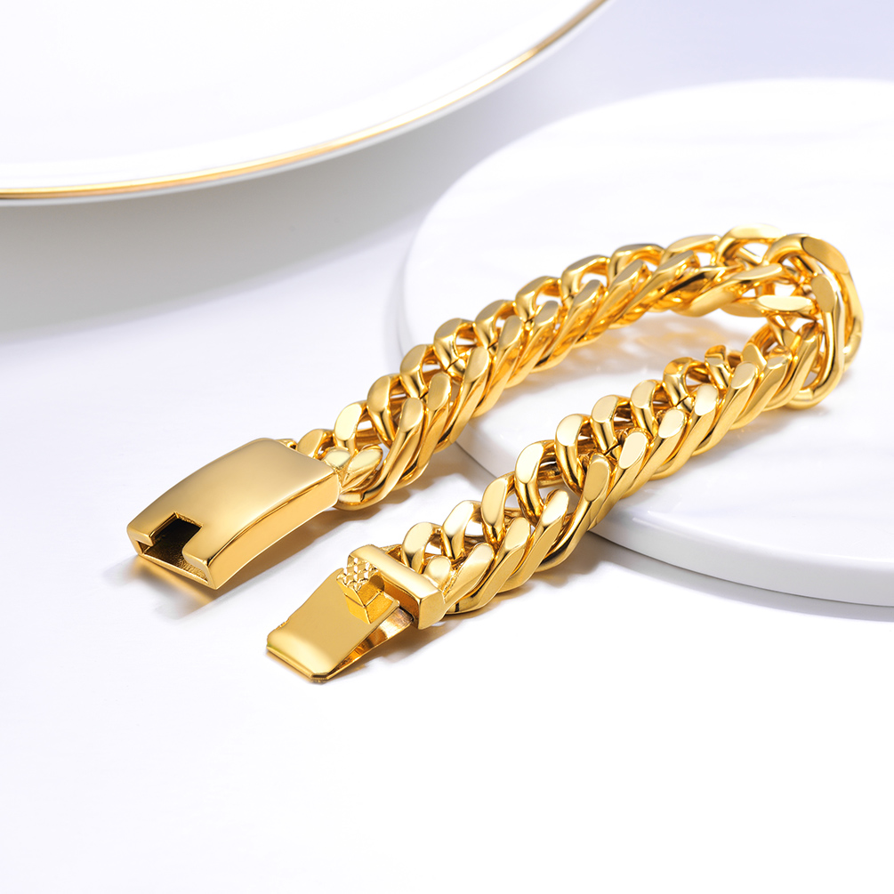 Custom Engraved ID Bar Miami Cuban Link Bracelet For Men Gold