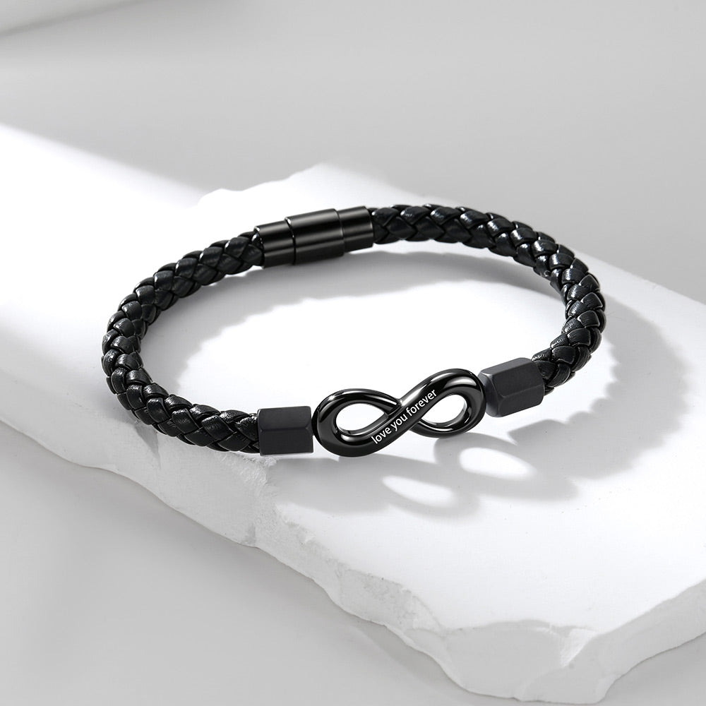 Custom Engraved Infinity Leather Bracelet