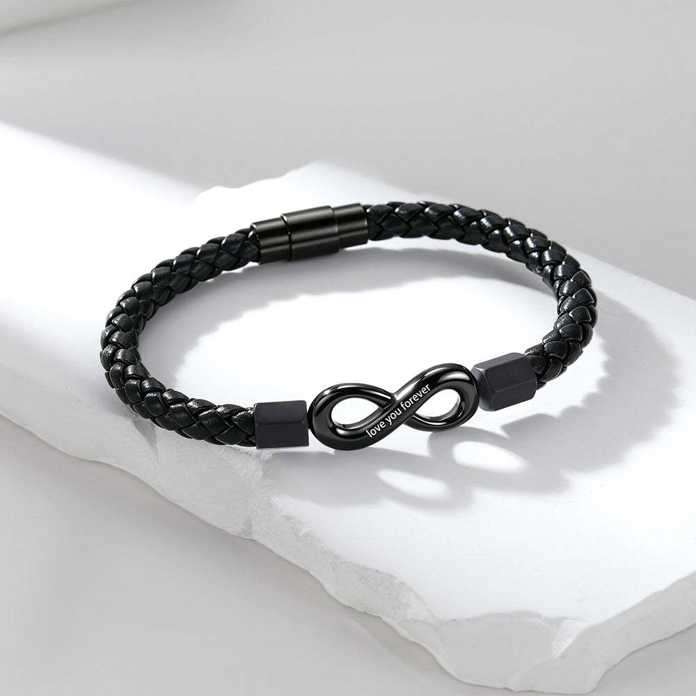 Custom Engraved Infinity Leather Bracelet
